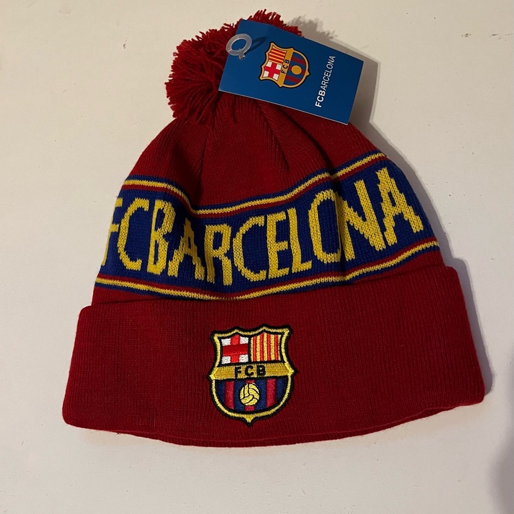 Barcelona Soccer beanie winter pom Pom hat Futbol FCB Barcelona Spain unisex